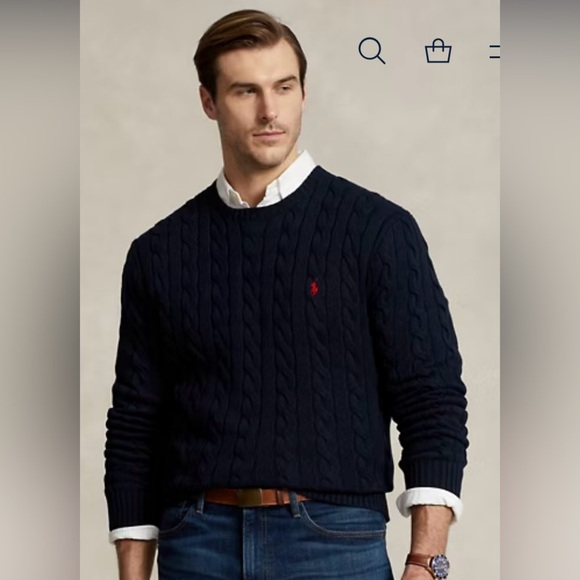 Polo Ralph Lauren Other - Polo by Ralph Lauren Big & Tall 3XLT Navy Cotton Crewneck Cable-Knit, Red Pony